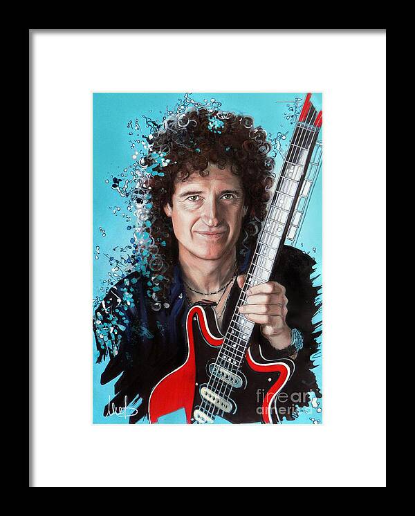 Brian May Framed Print featuring the pastel Brian May #1 by Melanie D