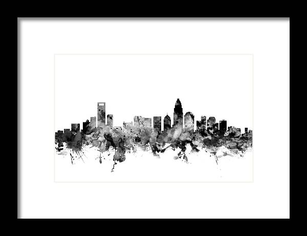 United States Framed Print featuring the digital art Charlotte North Carolina Skyline #2 by Michael Tompsett