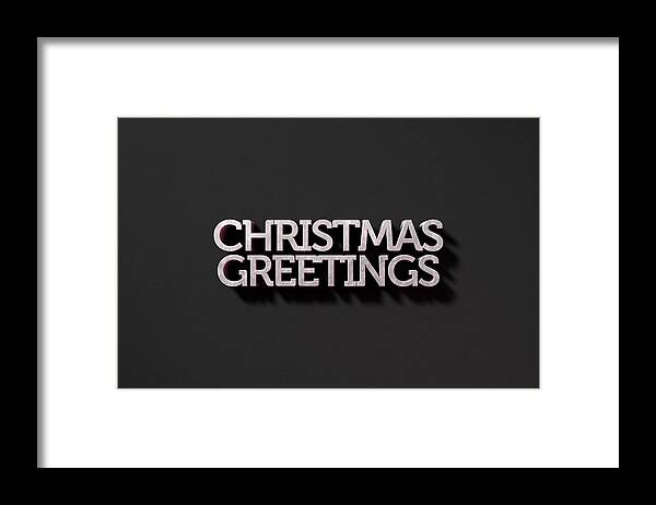 Christmas Framed Print featuring the digital art Christmas Greetings Text On Black #2 by Allan Swart