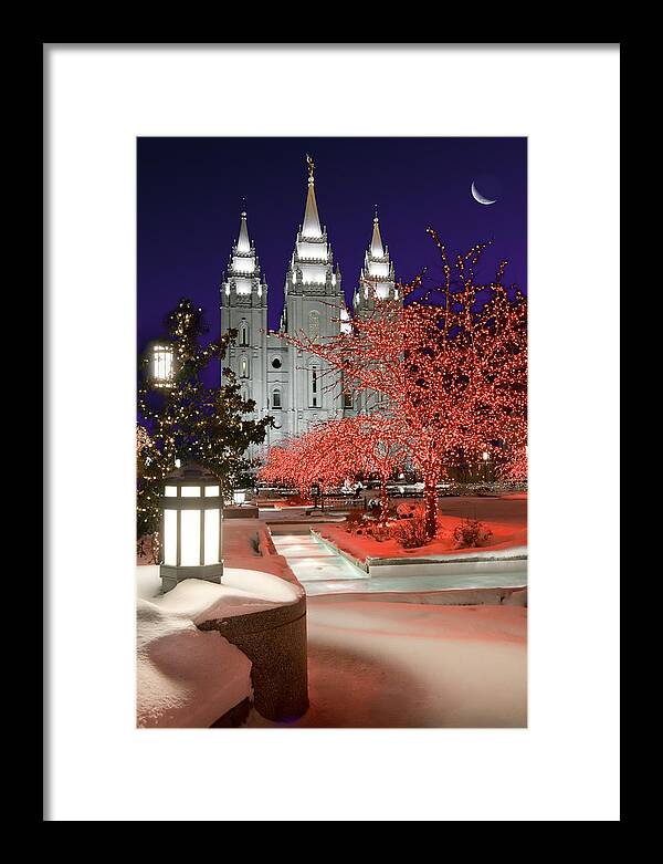 Mormon Temple Framed Print featuring the photograph Christmas Lights at Temple Square #2 by Douglas Pulsipher