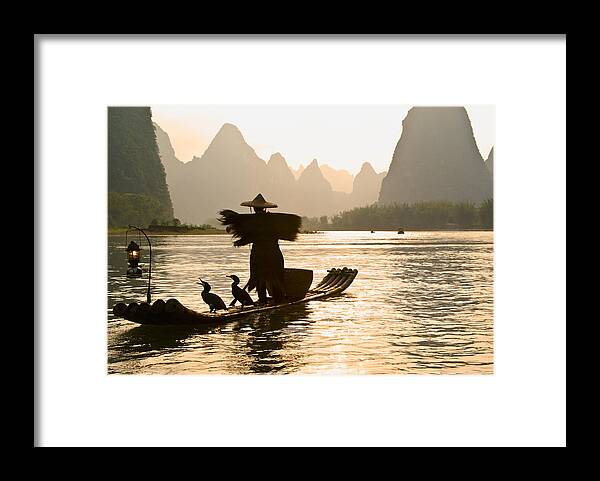 Asia Framed Print featuring the photograph Cormorant Fisherman on the Li River #2 by Michele Burgess