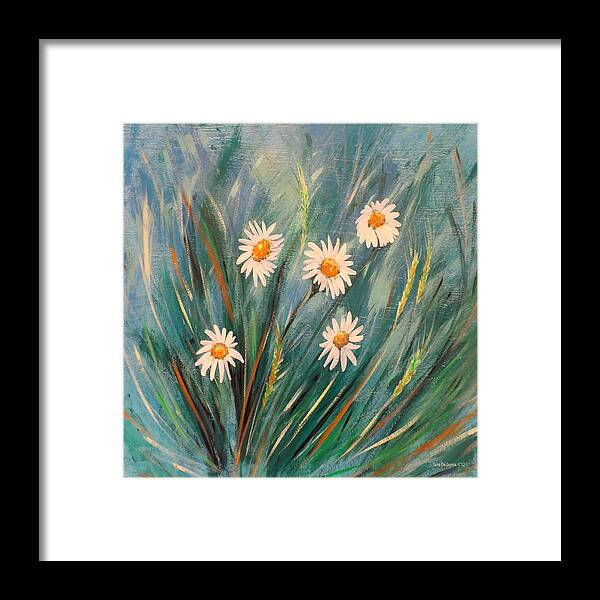 Flower Framed Print featuring the painting Daisies #2 by Gina De Gorna
