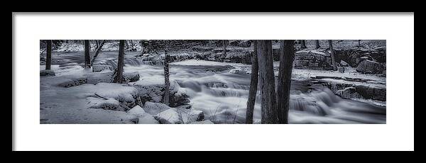 #manitowoc County #wisconsin #fineart #landscape #phtograph #winter # #monotone #sun #sunset #clouds #tranquil #waterfall #trees Framed Print featuring the photograph Devils River #1 #2 by David Heilman