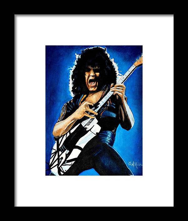 Van Halen Framed Print featuring the painting Eddie in Action #2 by Al Molina