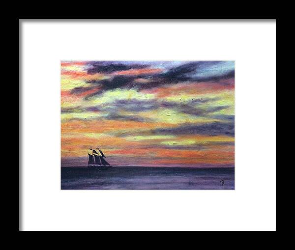 Water Framed Print featuring the painting Evening in Paradise by Paula Emery