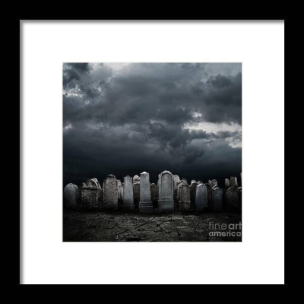 Graveyard Framed Print featuring the digital art Graveyard at night by Jelena Jovanovic