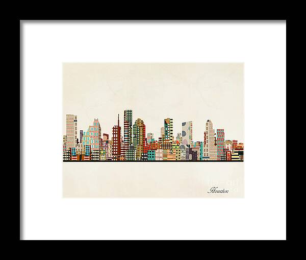 Houston Framed Print featuring the painting Houston Texas Skyline #2 by Bri Buckley