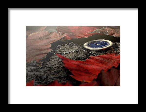 Timepiece Framed Print featuring the digital art Lost Pocket Watch On Chain #2 by Allan Swart