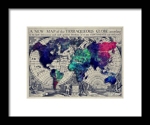 Map Of The World Framed Print featuring the digital art Map of the World #1 by Justyna Jaszke JBJart