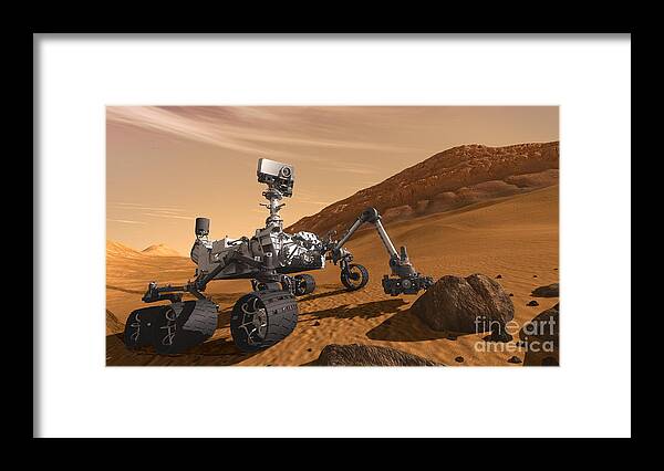 Science Framed Print featuring the photograph Mars Rover Curiosity, Artists Rendering by NASA Science Source