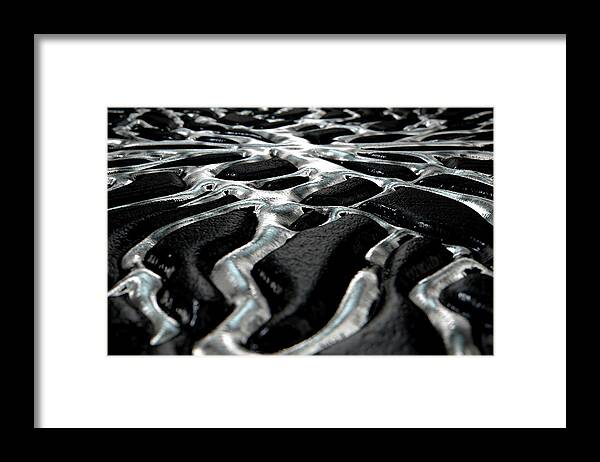 Silver Framed Print featuring the digital art Molten Silver Seeping Out Of Rock #2 by Allan Swart