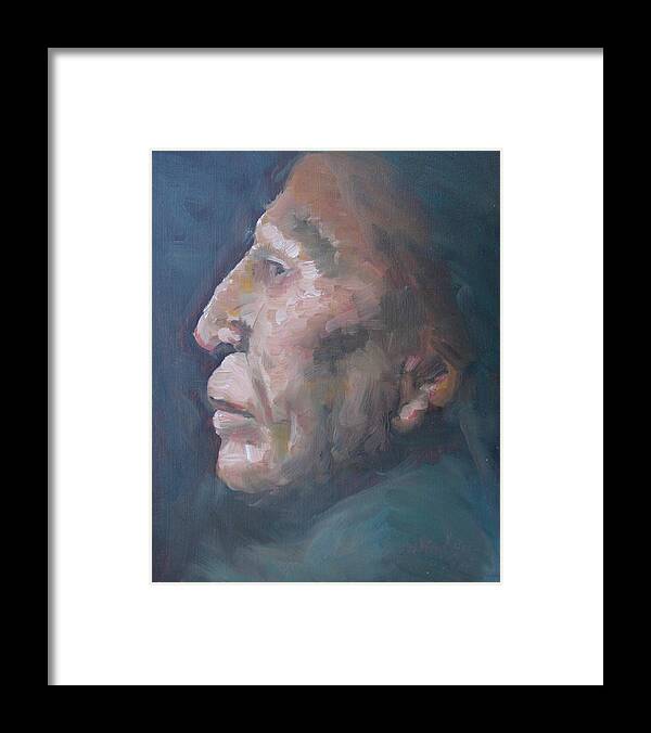 Oil Framed Print featuring the painting Native Man #2 by Keith Nolan
