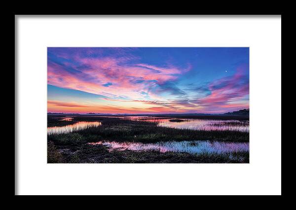 Oak Island Framed Print featuring the photograph Oak Island Marsh Sunrise by Nick Noble