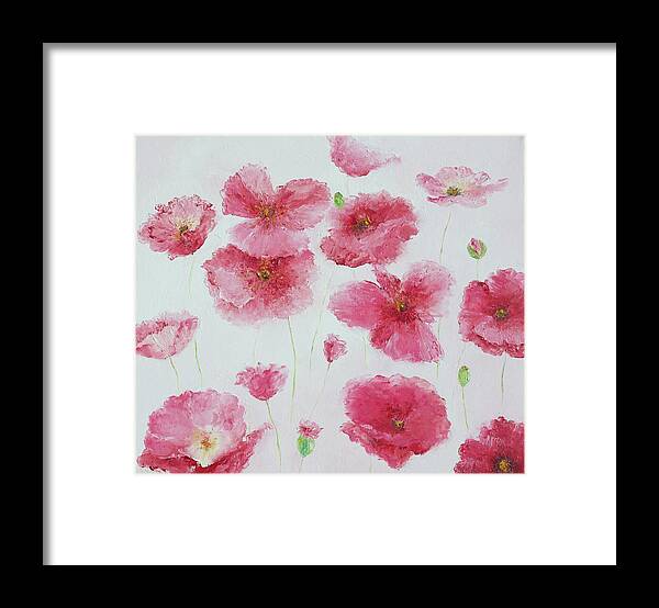 Pink Poppies Framed Print featuring the painting Pink Poppies #1 by Jan Matson