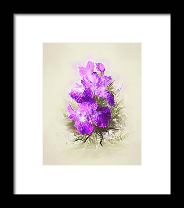Iris Framed Print featuring the digital art Purple Iris #2 by Bonnie Willis