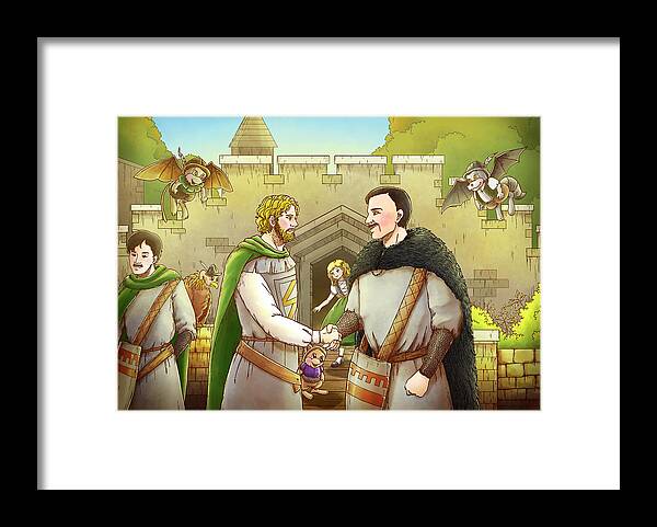 Robin Hood Framed Print featuring the painting Robin Hood and the Captain of the Guard #2 by Reynold Jay
