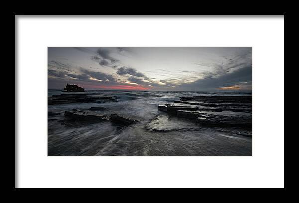 Seascape Framed Print featuring the photograph Shipwreck of an abandoned ship on a rocky shore by Michalakis Ppalis