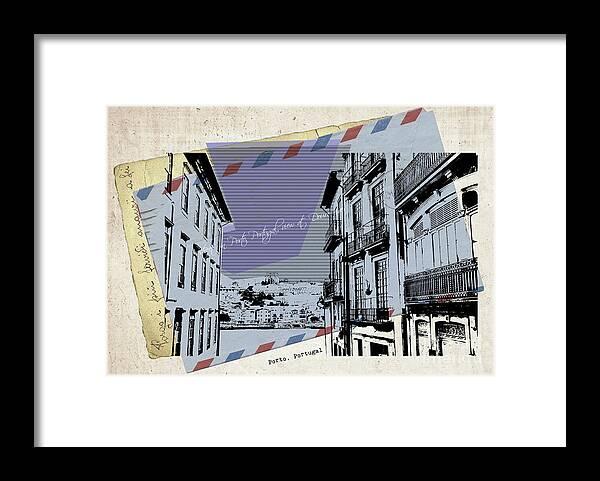 Porto Framed Print featuring the digital art stylish retro postcard of Porto #4 by Ariadna De Raadt