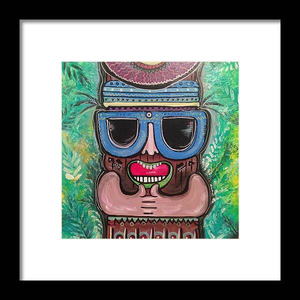  Framed Print featuring the painting 2 Thumbs Up Tiki by Tracy Mcdurmon