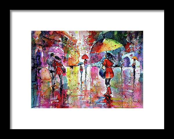 Street Framed Print featuring the painting Walk in rain.... #2 by Kovacs Anna Brigitta