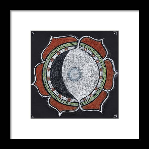 Mandala Framed Print featuring the drawing Waxing Moon Mandala of Regeneration #1 by Kim Alderman