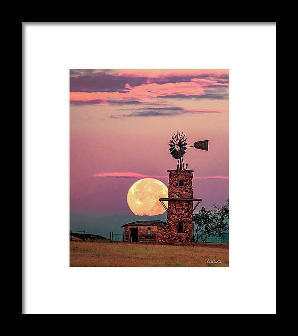 Windmill Framed Print featuring the photograph Windmill at Moonset #2 by Tim Kathka