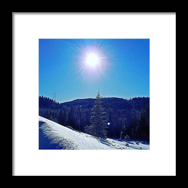 Woods Forrest Outdoors Trees View Snow Winter Blue Sky White Landscape Norway Scandinavia Europe Sun Countryside Framed Print featuring the digital art Winter landscape #3 by Jeanette Rode Dybdahl