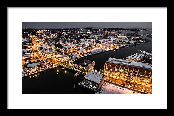 Winter Framed Print featuring the photograph Winter Twilight in Mystic Connecticut #2 by Mike Gearin