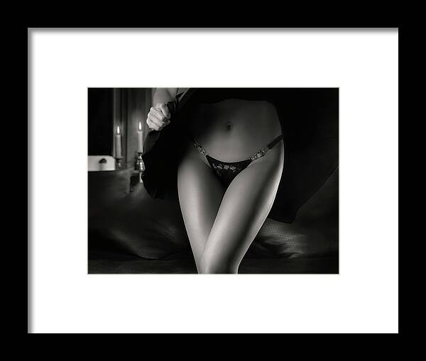 Lingerie Framed Print featuring the photograph Woman Wearing Black Lacy Panties #2 by Maxim Images Exquisite Prints