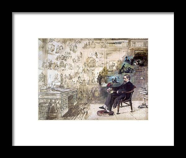 1870s Framed Print featuring the painting CHARLES DICKENS - Dickens' Dream by Robert William Buss
