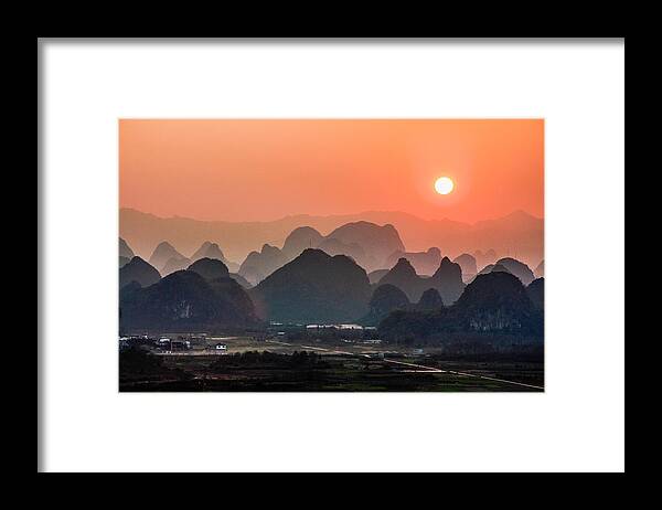 Karst Framed Print featuring the photograph Karst mountains scenery in sunset #20 by Carl Ning
