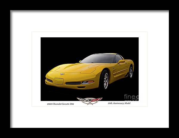 Auto Framed Print featuring the photograph 2003 Corvette Z06 50th Anniversary Model by Dave Koontz