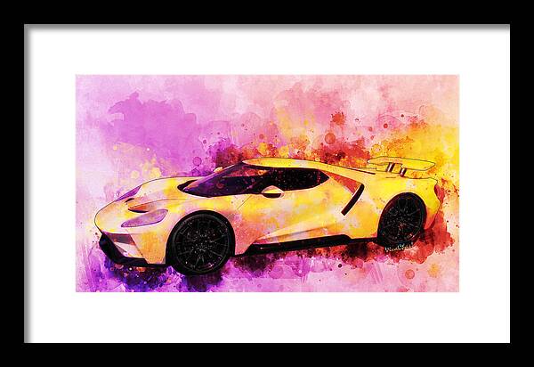 2018 Framed Print featuring the digital art 2018 Ford GT Watercolour Whatta Ride by Chas Sinklier