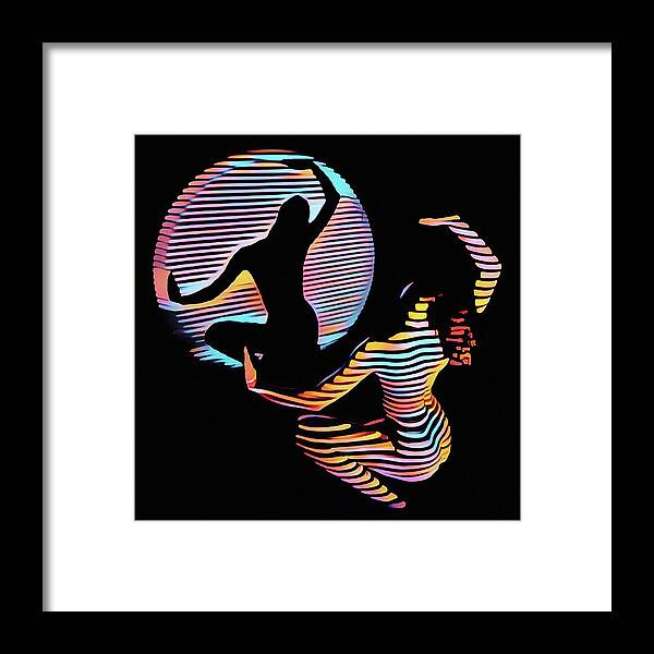 Shadow Framed Print featuring the digital art 2039s-MAK Female Figure in Spotlight rendered in Composition style by Chris Maher