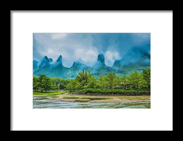 Scenery Framed Print featuring the photograph Karst mountains and Lijiang River scenery #24 by Carl Ning