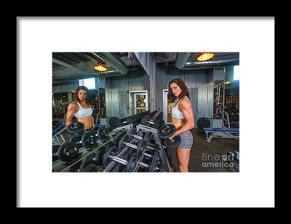 Model Framed Print featuring the photograph Model Emily working out in gym #25 by Dan Friend