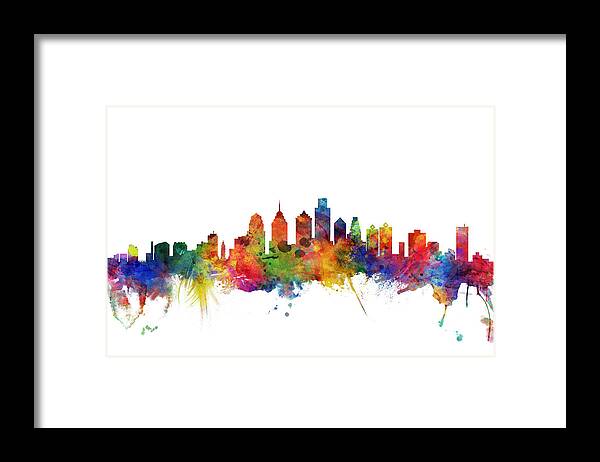 Philadelphia Framed Print featuring the digital art Philadelphia Pennsylvania Skyline #25 by Michael Tompsett