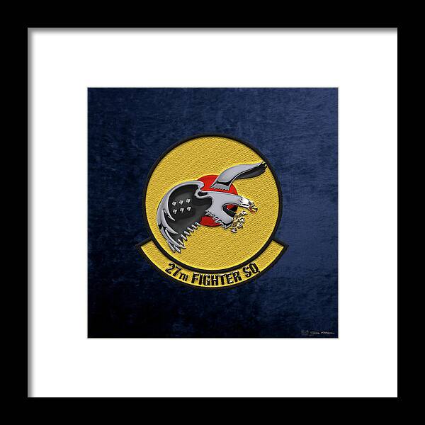 'military Insignia & Heraldry' By Serge Averbukh Framed Print featuring the digital art 27th Fighter Squadron - 27 FS over Blue Velvet by Serge Averbukh