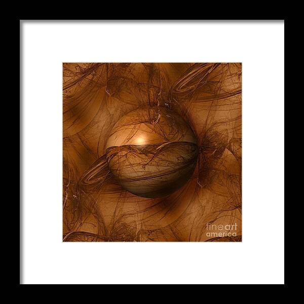 Brown Framed Print featuring the digital art Abstract Brown Globe #4 by Henrik Lehnerer