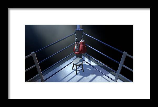 Gloves Framed Print featuring the digital art Boxing Corner And Boxing Gloves #3 by Allan Swart