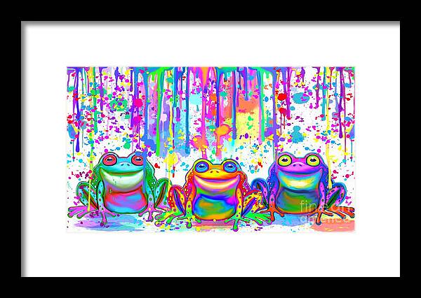 Frogs Framed Print featuring the painting 3 Colorful Painted Frogs by Nick Gustafson