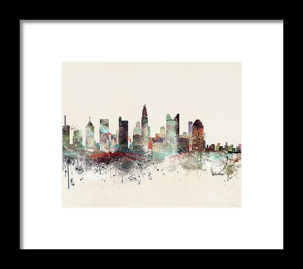 Columbus Ohio Framed Print featuring the painting Columbus Ohio Skyline #3 by Bri Buckley
