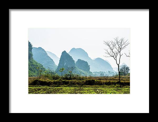 Countryside Framed Print featuring the photograph Countryside scenery in the mist #3 by Carl Ning