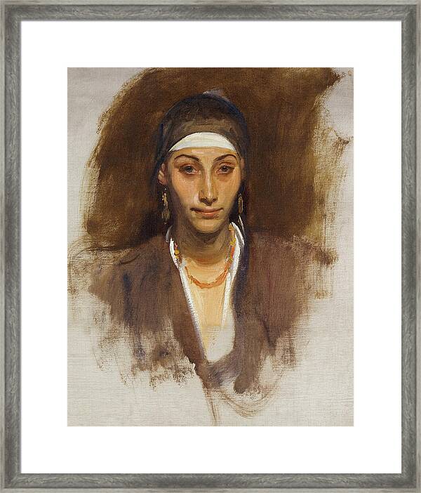 ca. 1890–1891 by John Singer Sargent Framed matte paper painting poster.Home and living•Women portrait poster Egyptian Woman with Earrings