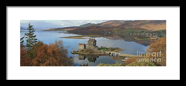 Eilean Donan Castle Framed Print featuring the photograph Eilean Donan Castle - Panorama #3 by Maria Gaellman