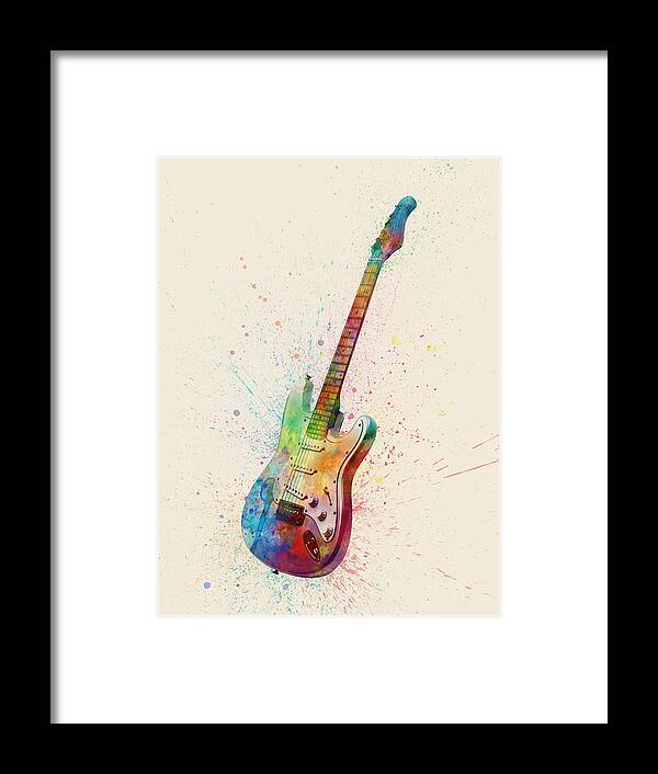 Electric Guitar Framed Print featuring the digital art Electric Guitar Abstract Watercolor by Michael Tompsett