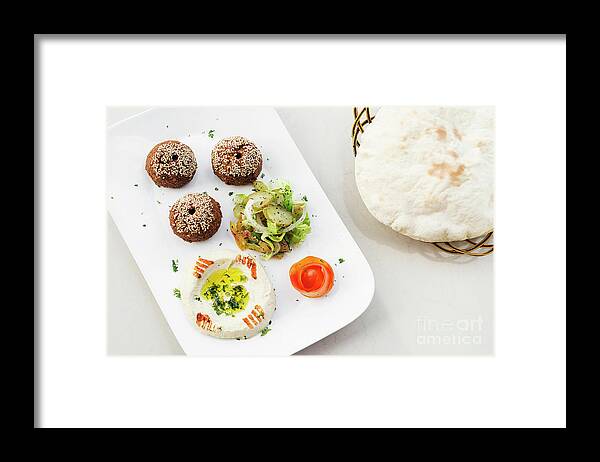 Appetizer Framed Print featuring the photograph Falafel Hummus Houmus Starter Snack Food Mezze Platter #3 by JM Travel Photography