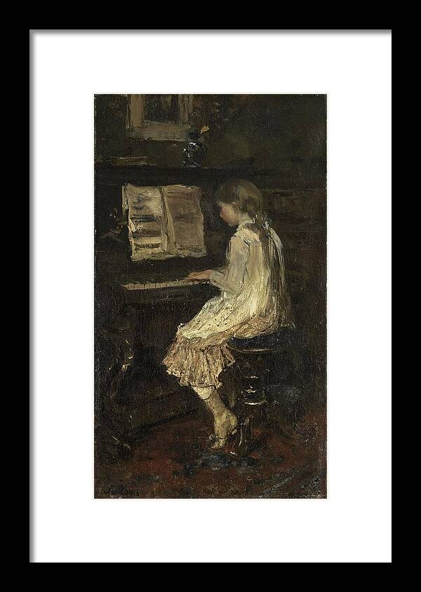 Girl At The Piano Framed Print featuring the painting Girl at the Piano #3 by Jacob Maris