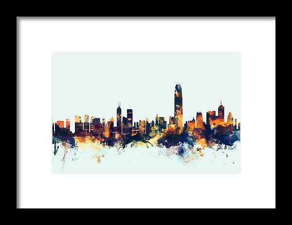 Watercolour Framed Print featuring the digital art Hong Kong Skyline #3 by Michael Tompsett