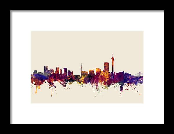 City Skyline Framed Print featuring the digital art Johannesburg South Africa Skyline #3 by Michael Tompsett